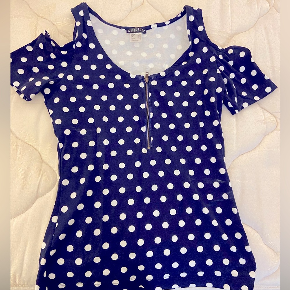 Venus Polka-Dot Cold Shoulder Blouse